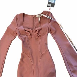 New $255 House of CB London BODY Rose Pink Bandage Midi Dress Long sleeve Y2K